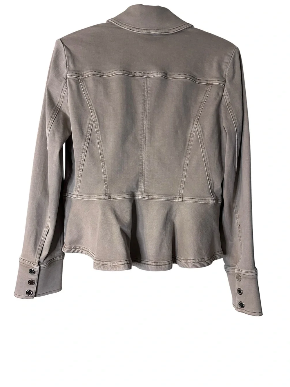 White House Black Market Taupe Jean Jacket, Peplum back, sz 10 - Picture 3 of 3